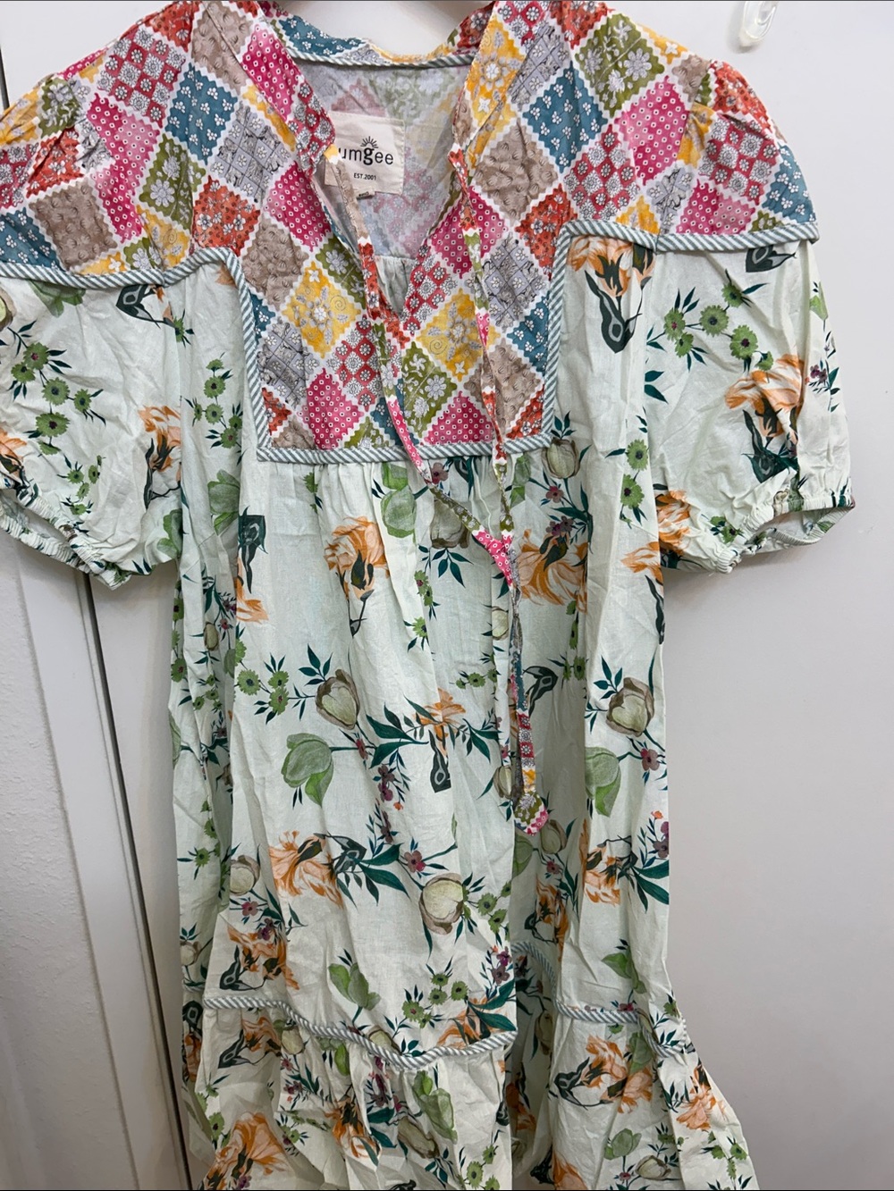 Umgee Patchwork Floral Midi Dress in Mint and Multicolor